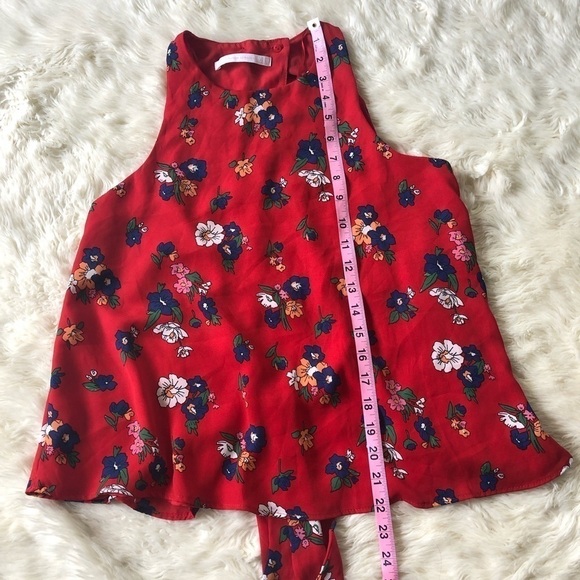 Zara Blouse Open Back Tie Back Sleeveless Floral Red S - Picture 6 of 6